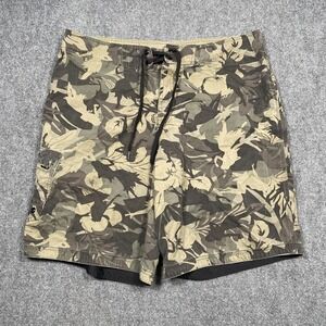 Crazy Shirts Hawaii Hulaflage Camo‎ Green Floral Mens Board Shorts Size 38 Surf